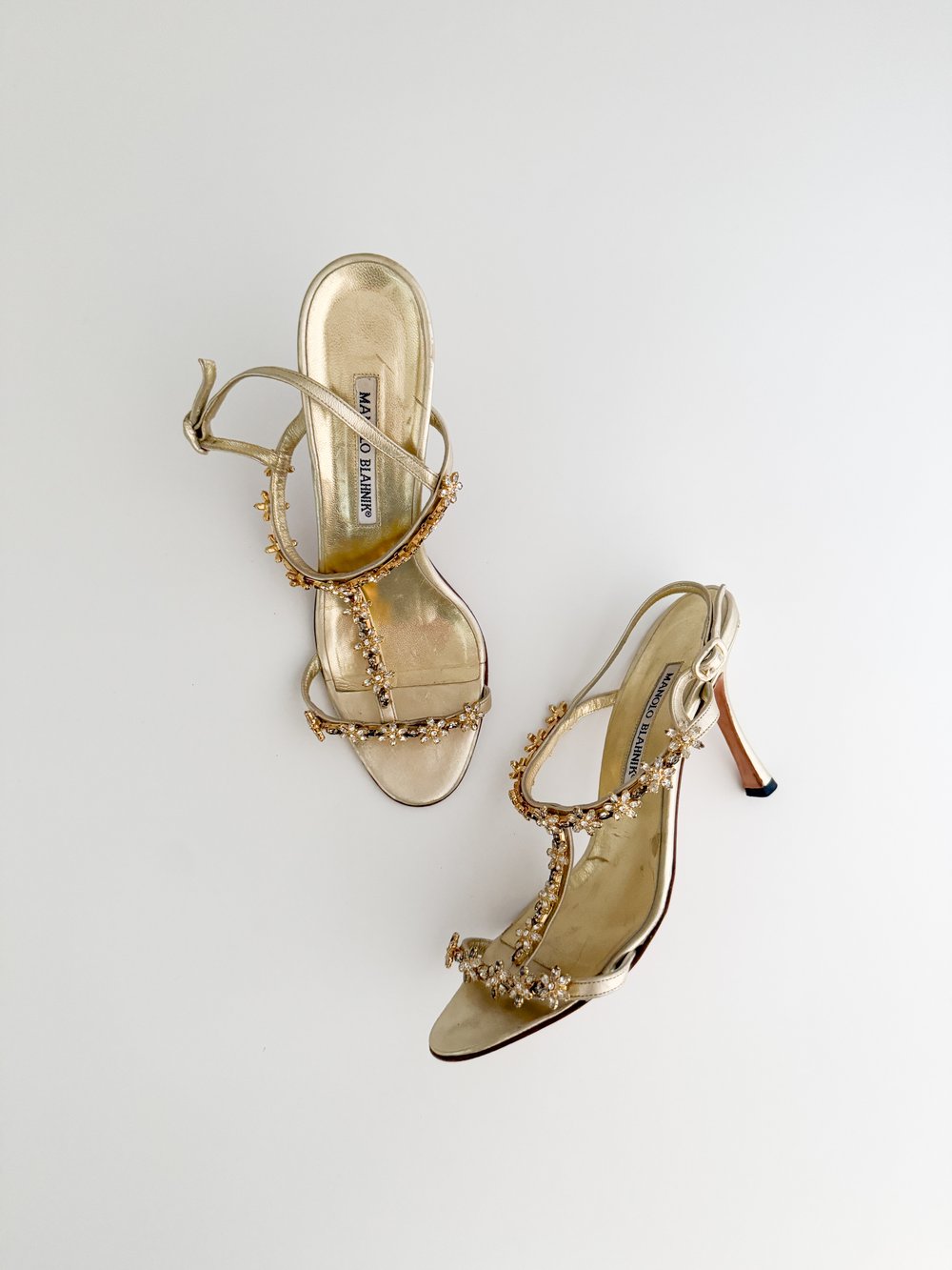 Manolo Blahnik Metallic Rhinestone Sandal Heels (US 7 / IT Manolo Blahnik Metallic Rhinestone Sandal Heels (US 7 / IT